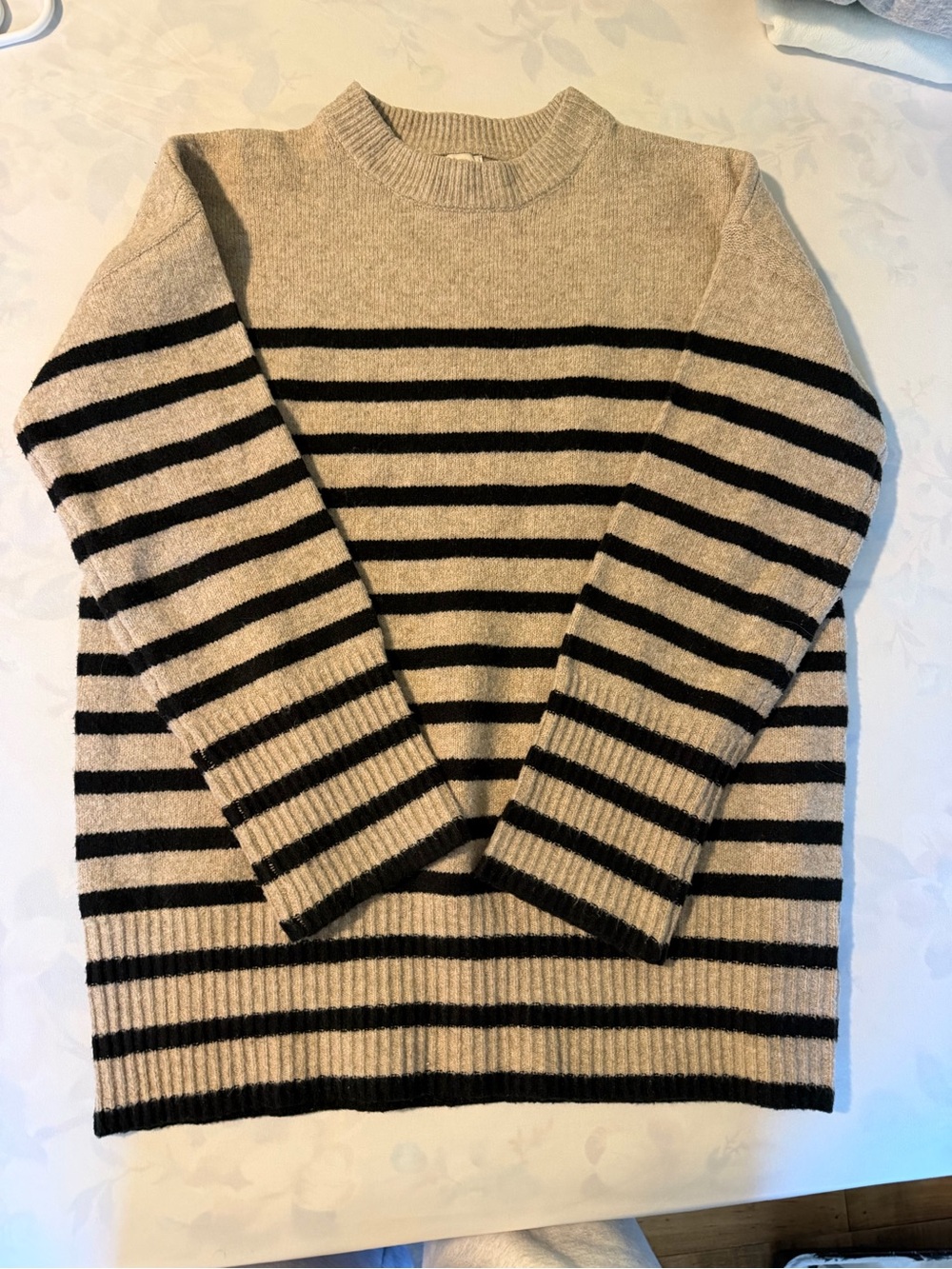 Striped Crewneck Sweater in Beige and Black - Men's